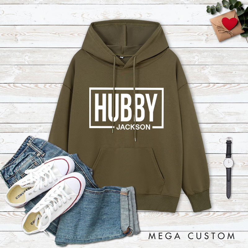 Personalized Couple Hubby and Wifey Matching Hoodie with Name Couple Valentine's Day Sweatshirt for Husband Wife Hubby Wifey
