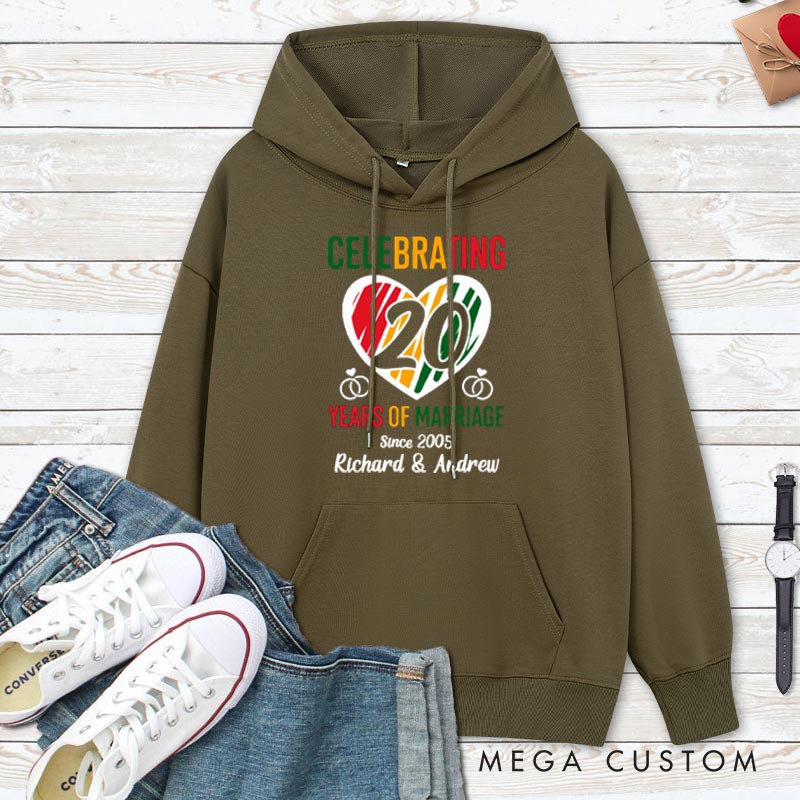 Personalized Celebrating 20 Years of Marriage Hoodie Couple 20th Anniversary Outfit for Husband Wife Men Women Hoodie