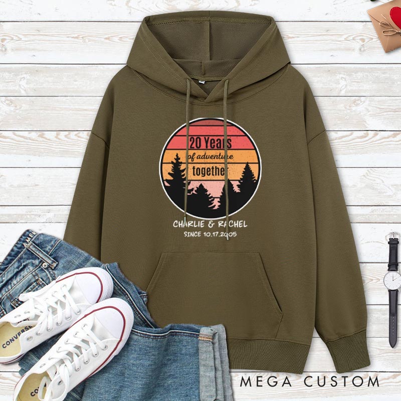 Personalized 20 Years of Adventure Together Hoodie Couple 20th Anniversary Outfit for Husband Wife Causal Hoodie for Her Him