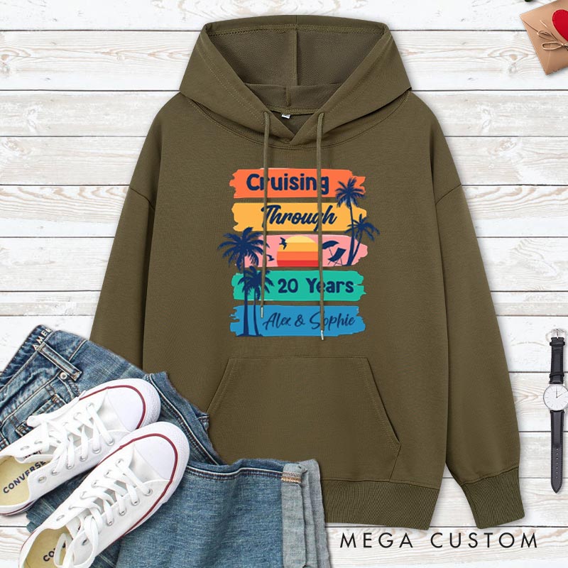 Personalized Cruising Through 20 Years Anniversary Hoodie Husband Wife Causal Beach Trip Hoodie Couple 20th Anniversary Outfit for Her Him
