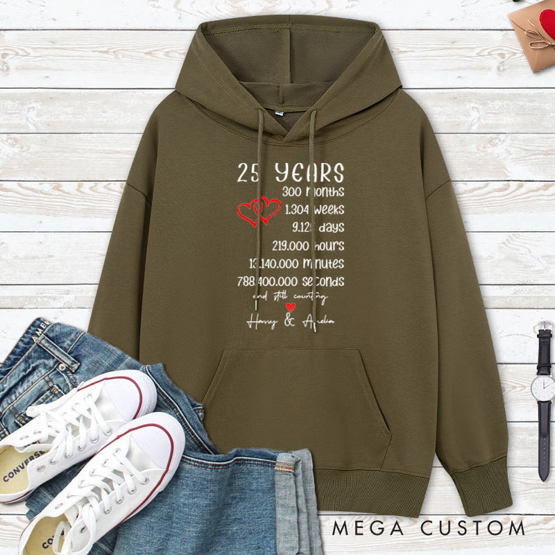 Personalized 25 Years of Love Anniversary Hoodie Couple 25th Anniversary Marriage Milestone Hoodie Wife Husband Wedding Milestone Hoodie