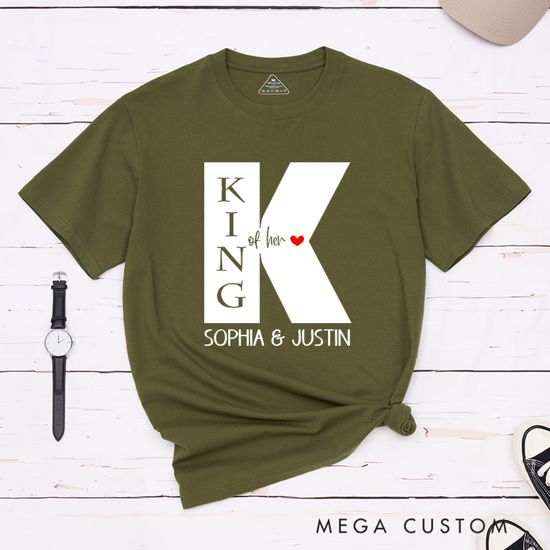 Personalized Couple King of Her Queen of His Matching T-Shirt Valentine's Day T-Shirt for Husband Wife Boyfriend Girlfriend Gift for Hubby Wifey
