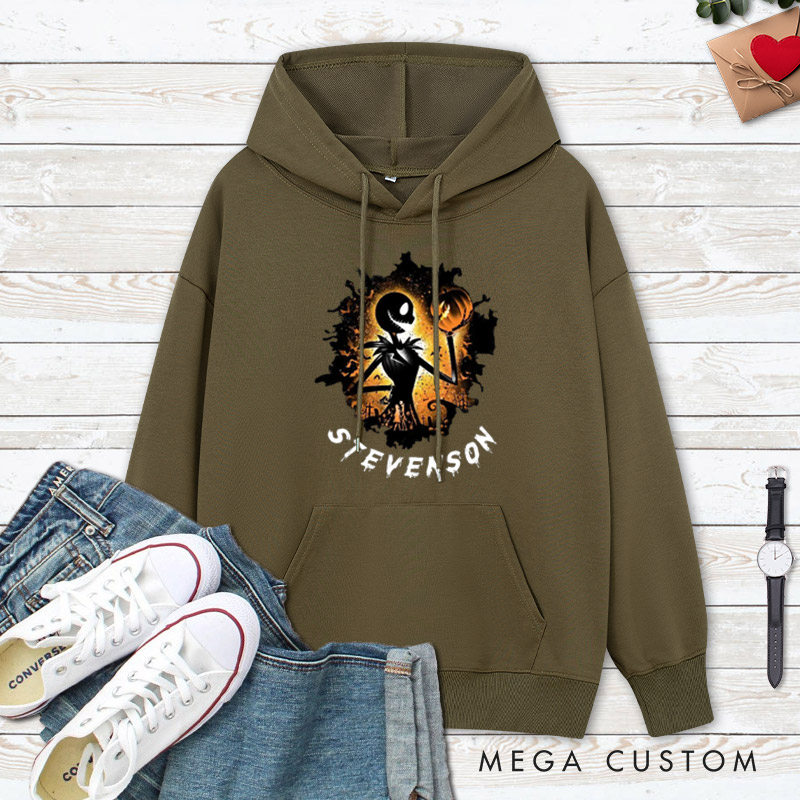 Personalized Halloween Couple Silhouette Design with Spooky Art Style Couple Hoodie