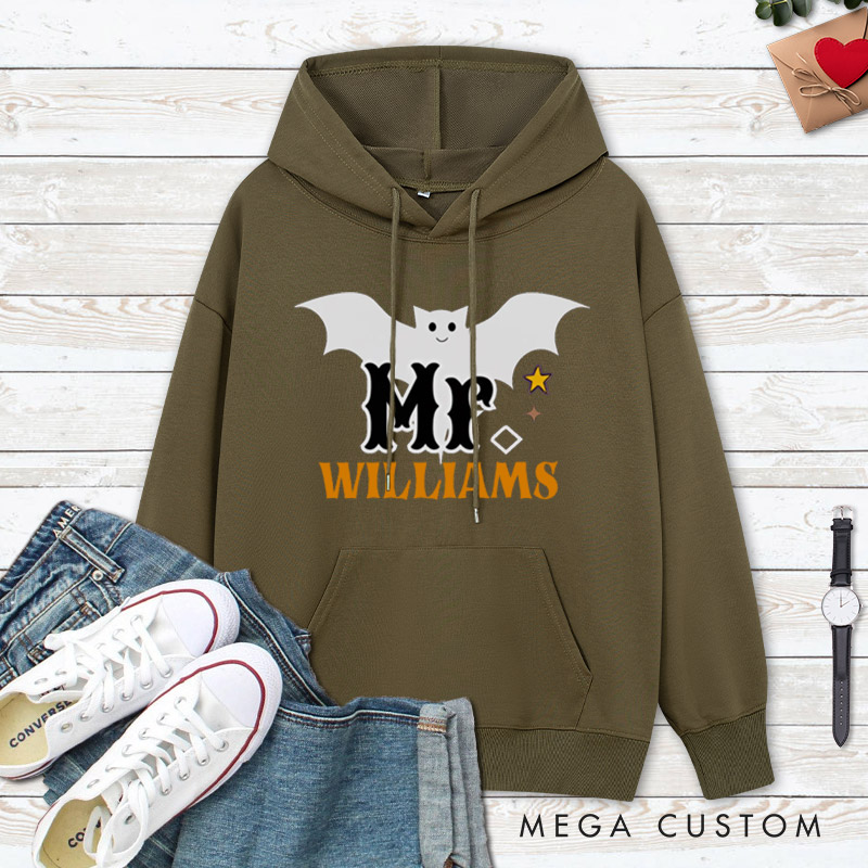Personalized Mr and Mrs Bat Design with Halloween Theme Couple Hoodie