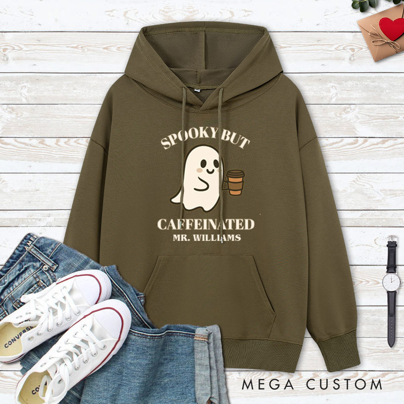 Personalized Spooky but Caffeinated and Spooky but Cute Ghost Halloween Couple Hoodie