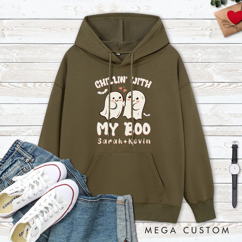 Personalized Chillin' with My Boo Ghost Couple Halloween Couple Hoodie