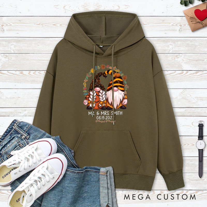 Personalized Mr and Mrs Autumn Gnome Couple Halloween Couple Hoodie