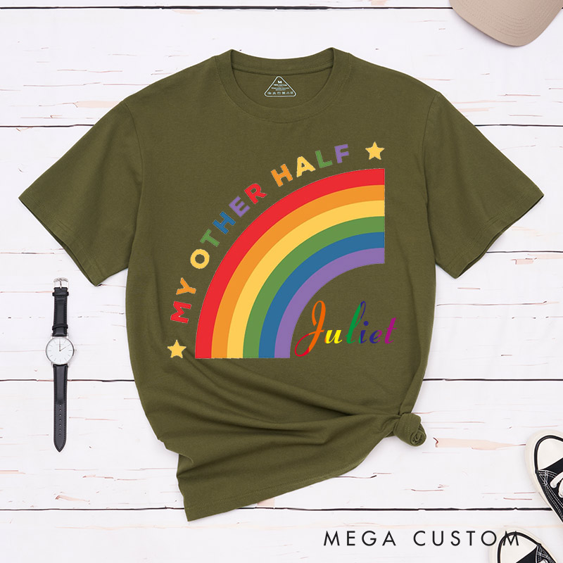 Personalized My Other Half Rainbow Couple T-Shirts LGBTQ Matching Shirts for her him Lesbian Gay Couple Tees