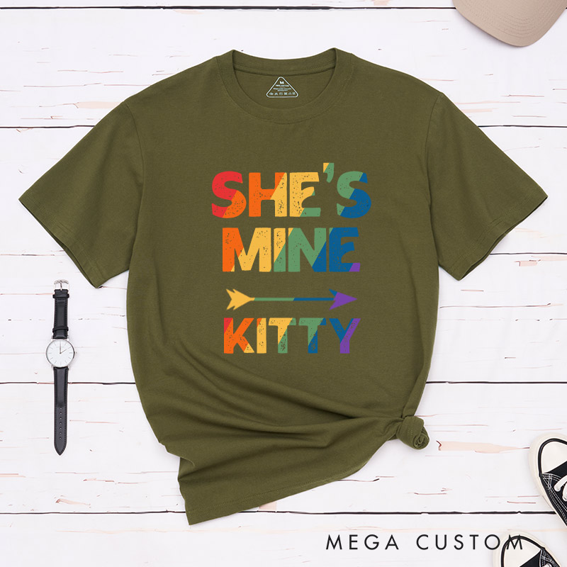 Personalized She's Mine I'm Hers Rainbow Couple T-Shirts LGBTQ Matching Shirts Lesbian Couple T-Shirt for Women