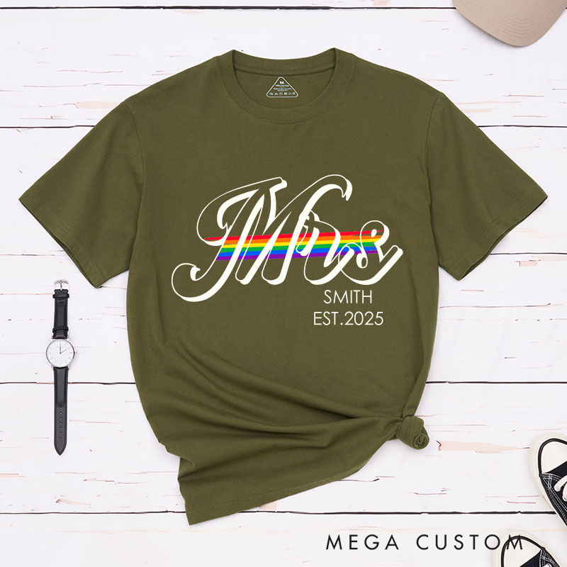 Personalized LGBTQ Rainbow Wedding T-Shirts Lesbian Gay Matching Shirts LGBTQ Couple T-Shirt for Her Him