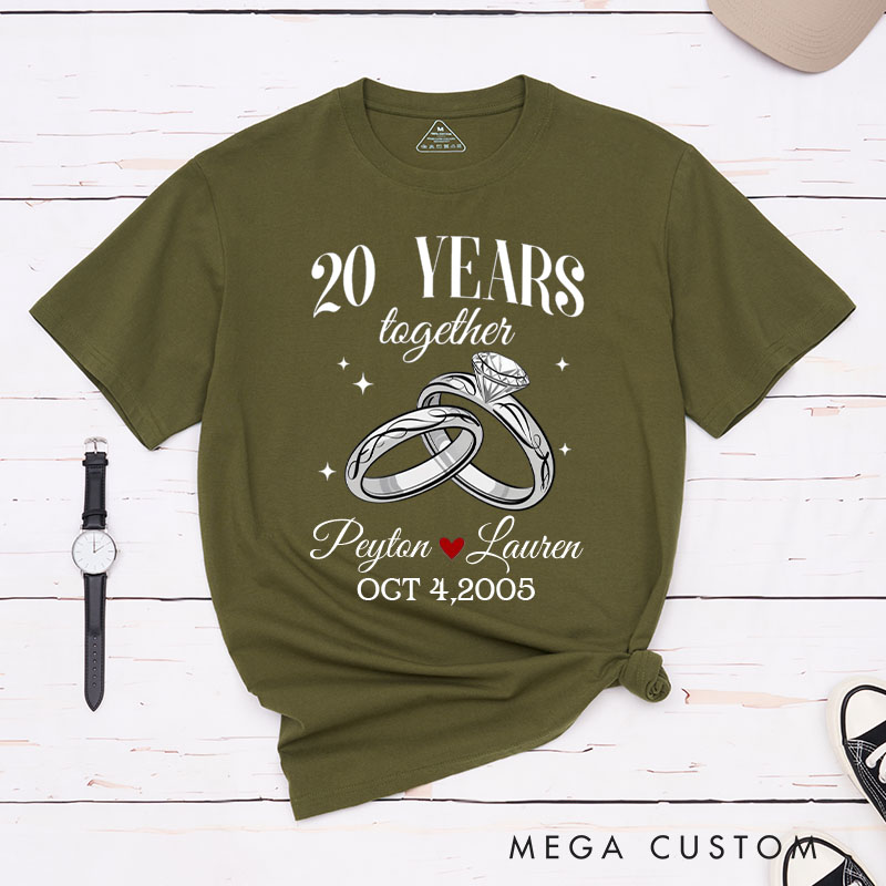 Personalized Couple 20th Anniversary T-Shirt 20 Years Together Elegant Anniversary Ring Anniversary Shirt Couple Gift Tee for Husband Wife