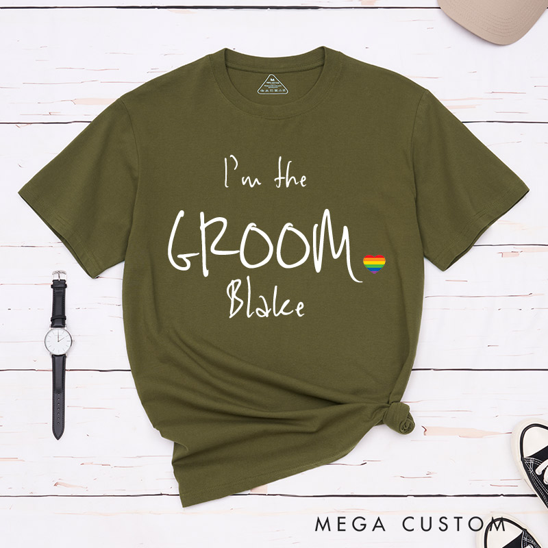 Personalized I'm the Groom I'm Also the Groom Wedding T-Shirts LGBTQ Wedding T-Shirt for Men Gay Matching Tees
