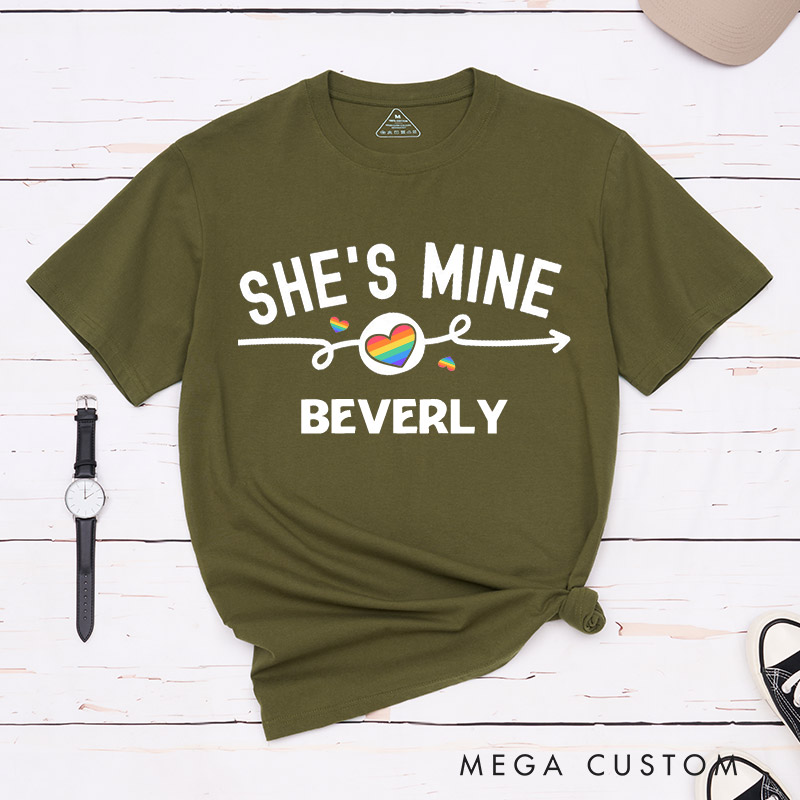 Personalized She's Mine I'm Hers Pride Lesbian Couple T-Shirts Lesbian Matching Shirt for Her Lesbian Wife Girlfriend Tees