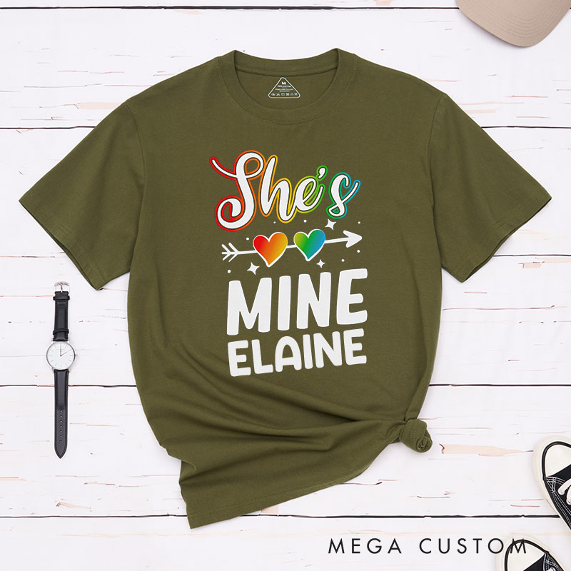 Personalized She's Mine I'm Hers LGBTQ Couple T-Shirts LGBTQ Lesbian Couple Shirt Lesbian Matching Couple Tee