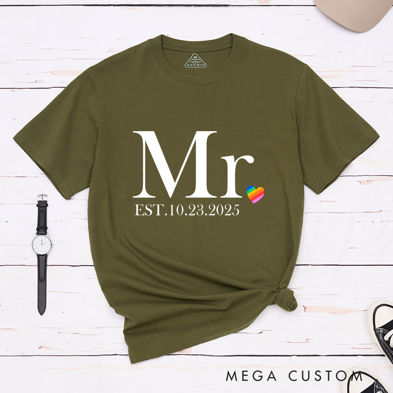 Personalized Mr and Mr Matching Wedding T-Shirts LGBTQ Gay Matching Shirt Pride LGBTQA+ Tees For Men