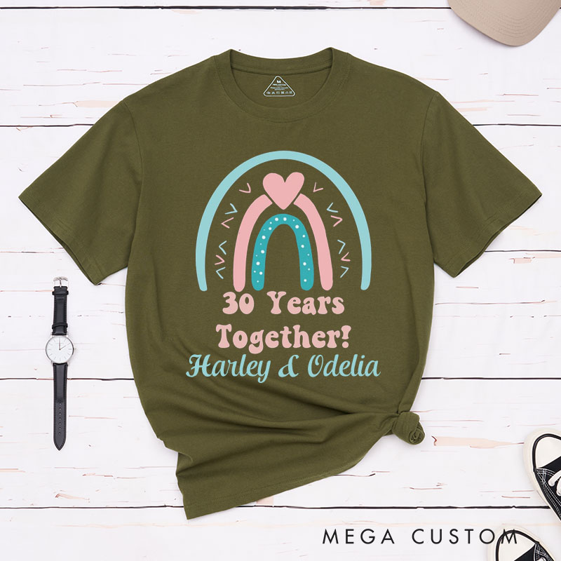 Personalized Couple 30th Anniversary T-Shirt 30 Years Together Whimsical Anniversary Rainbow Shirt Couple Gift Tee for Husband Wife 