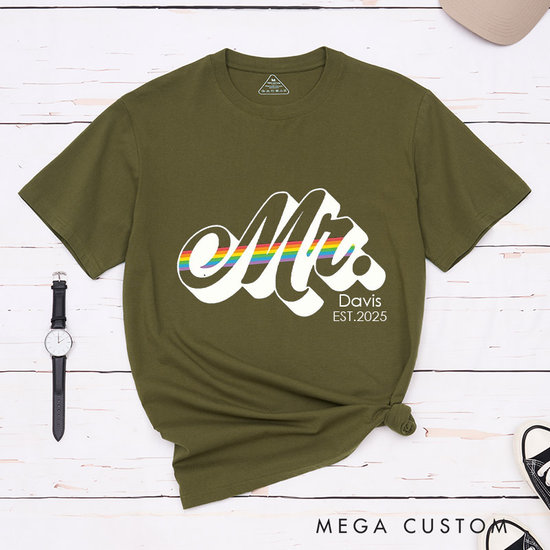 Personalized Mr and Mr Rainbow Couple T-Shirts LGBTQA+ Gay Matching Shirt for Him Pride Month LGBTQ Couple Tee for Gay