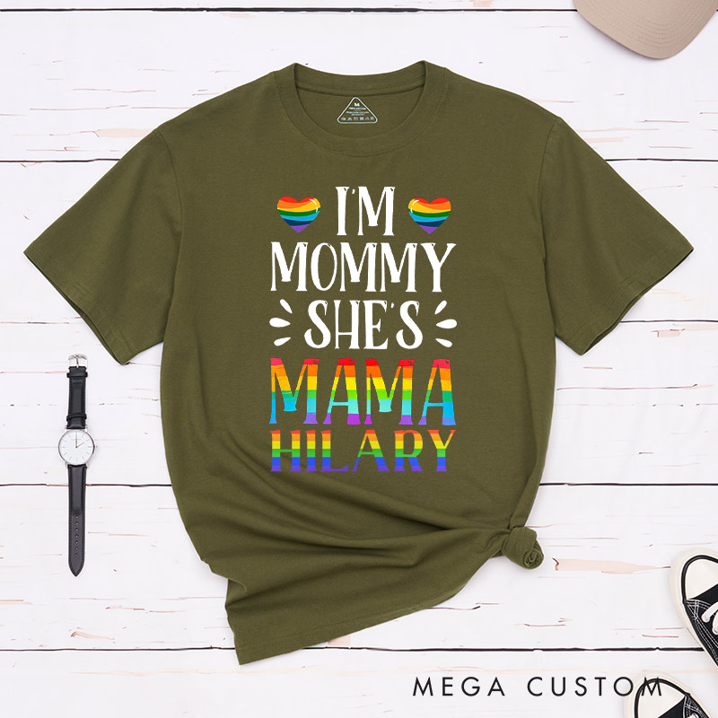 Personalized Mama and Mommy Rainbow Couple T-Shirts LGBTQ Lesbian Tee for Her LGBTQA+ Couple Matching Shirt