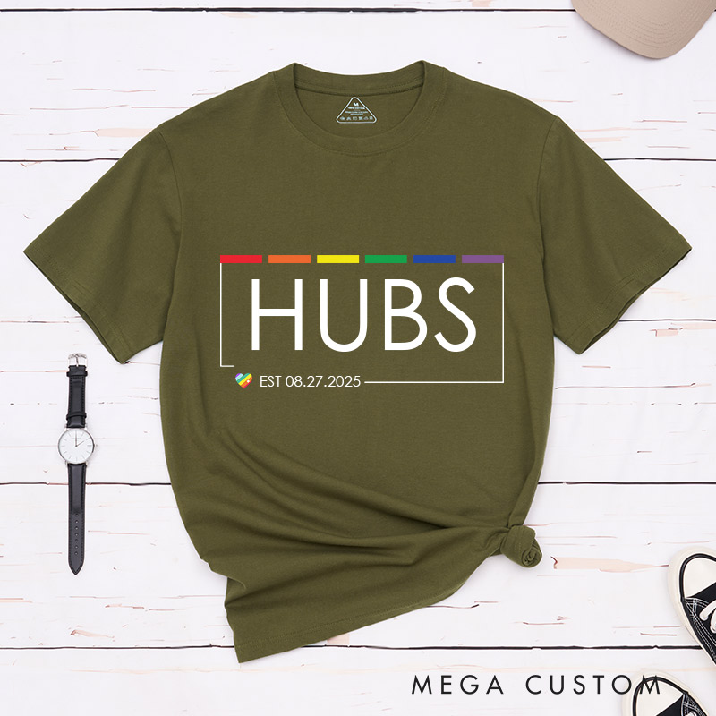 Personalized HUBS Rainbow Couple T-Shirts LGBTQA+ Gay Matching Shirt LGBTQ Couple Wedding Matching Tee for Men