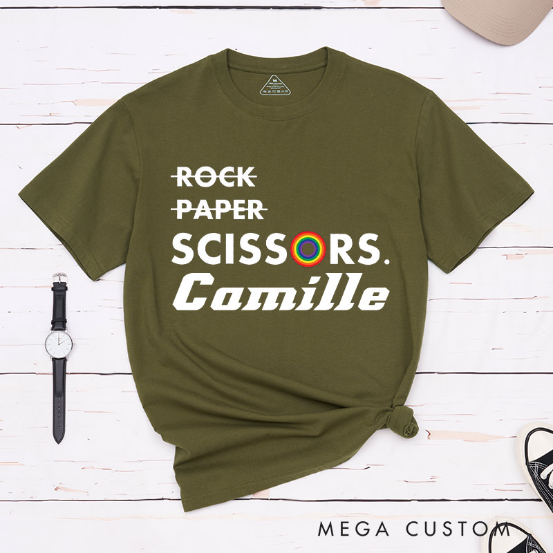 Personalized LGBTQ Lesbian Couple Matching T-Shirt Funny Rock Paper Scissors Tic Tac Toe Couple T-Shirts for Lesbian LGBTQA+ Tee