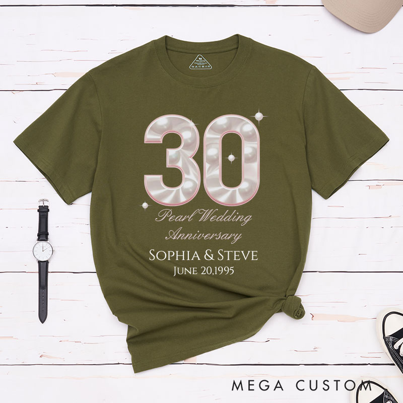 Personalized Couple 30th Anniversary T-Shirt 30th Pearl Wedding Anniversary Shirt Elegant Celebration Couple Gift Tee for Husband Wife 