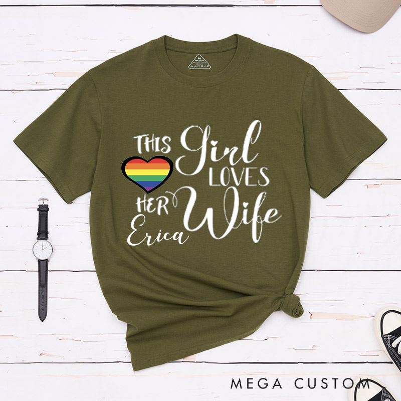 Personalized Lesbian Matching T-Shirts This Girl Loves Her Wife LGBTQ Lesbian Couple Matching Shirt for Her Lesbian Couple Shirt