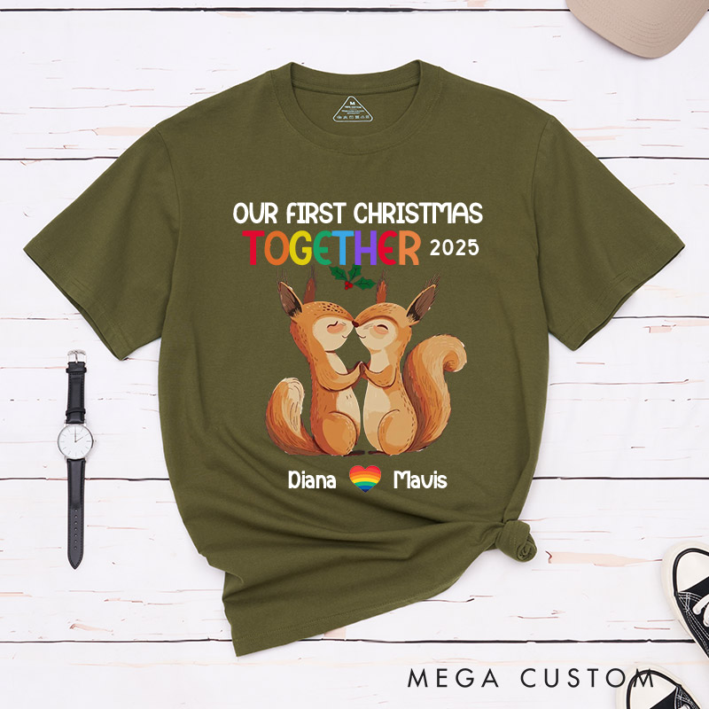 Personalized Our First Christmas Together Couple T-Shirts LGBTQA+ Gay Lesbian Couple Matching Shirt LGBTQ Couple Tee for Lesbian Gay