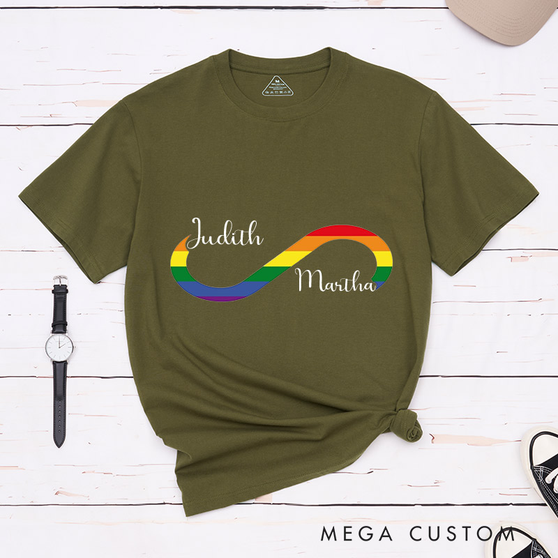 Personalized Rainbow Infinity Love Couple T-Shirts LGBTQ Lesbian Gay Couple Matching Shirt for Her Him Lesbian Gay Infinity Tee