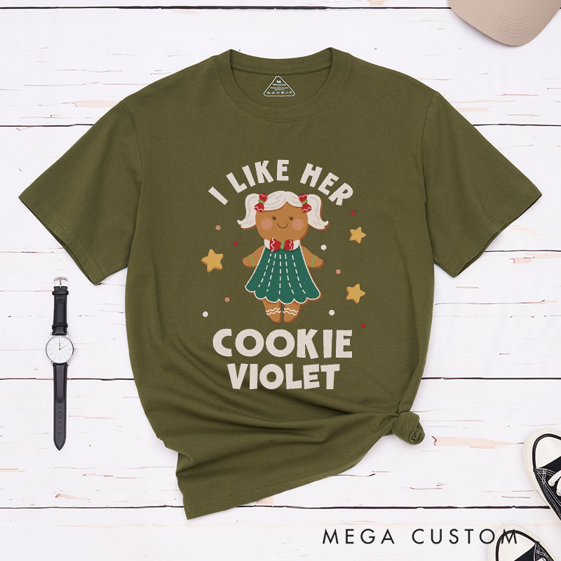 Personalized I Like Her Cookie Frosting Christmas Couple T-Shirts LGBTQ Lesbian Couple Christmas Matching Shirt for Her Lesbian Xmas Tee