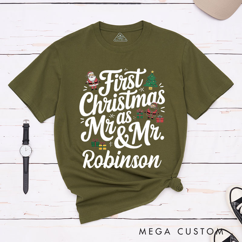 Personalized First Christmas as Mr and Mr Couple T-Shirts LGBTQ Gay Couple Christmas Matching Shirt for Him Gay Xmas Tee