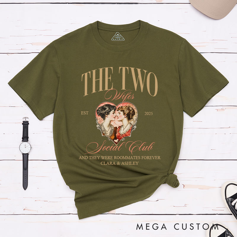 Personalized The Two Wifes Social Club Shirt Vintage Lesbian Couple Matching T-Shirts LGBTQA+ Couple Matching Shirt for Her