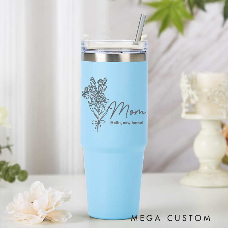 Personalized Tumbler with Straw Custom Floral Design for Mom Insulated Stainless Steel Cup Perfect for Housewarming Gifts Travel or Daily Use