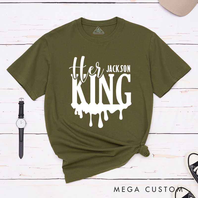Personalized Couple Her King and His Queen Drip Effect Matching T-Shirt Valentine's Day T-Shirt for Husband Wife Boyfriend Girlfriend Gift