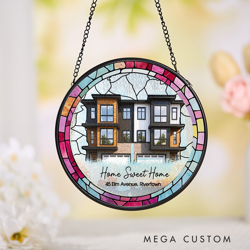 Personalized House Stained Glass Suncatcher Custom Window Hanging Housewarming Stained Glass New Home Decor Realtor Closing Gift