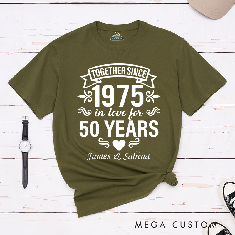 Personalized Couple 50th Anniversary T-Shirt Together Since 1975 50 Years of Love Anniversary Humorous Golden Shirt Couple Gift Tee