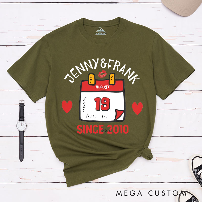 Personalized Couple 15th Anniversary T-Shirt Special Date Calendar Designed Anniversary Shirt Couple Gift Tee for Wife Husband