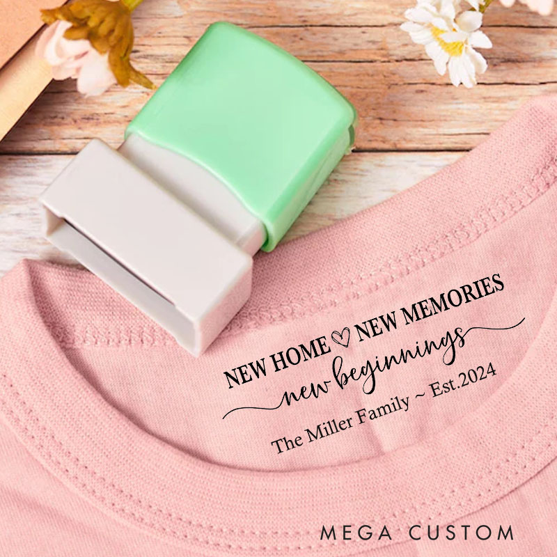 Personalized Housewarming Stamp New Home New Memories New Beginnings Design Custom Family Name and Established Year Decorative Stamp for New Homeowner