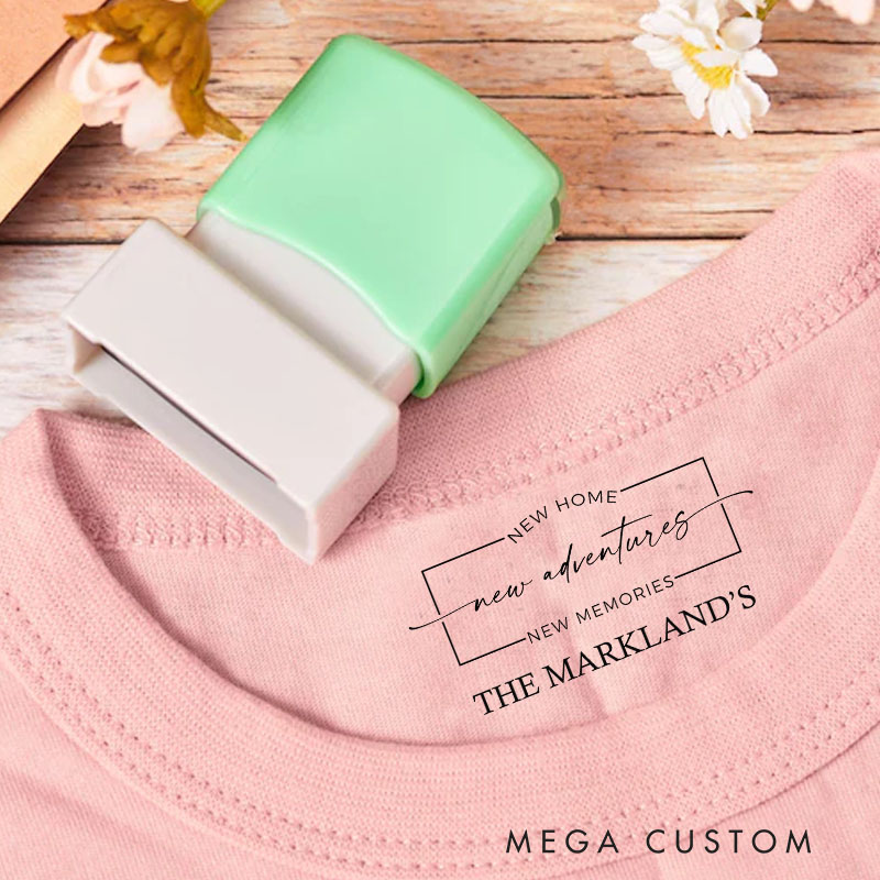 Personalized Housewarming Stamp New Home New Adventures New Memories Custom Family Name Decorative Stamp for New Homeowners Crafting and Keepsakes