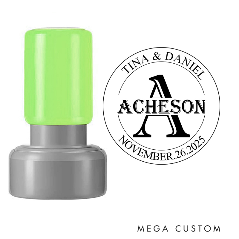 Personalized Round Housewarming Stamp First Home Design Custom Names Initial and Date Decorative Stamp for New Homeowners Crafting and Keepsakes