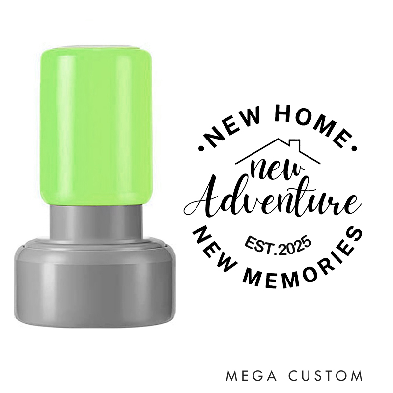 Personalized Round Housewarming Stamp New Home New Adventure New Memories Design Custom Established Date Decorative Stamp for New Homeowners
