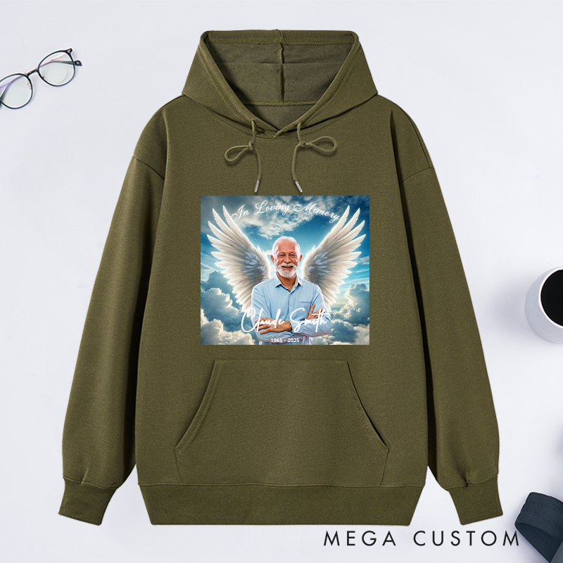 Personalized Memorial Photo Hoodie Memorial Gift for Loss of Grandfather Father or Loved One In Loving Memory Gift Angel Wings Sweatshirt 