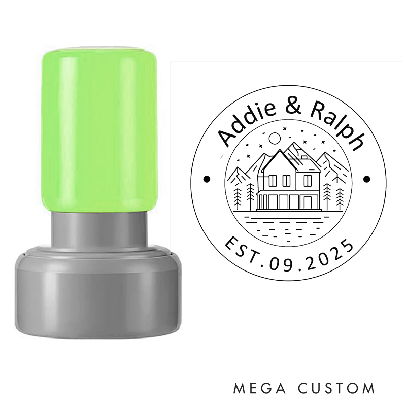 Personalized Housewarming Stamp Mountain Home Design Custom Names Established Date Decorative Stamp for New Homeowners Housewarming Gifts