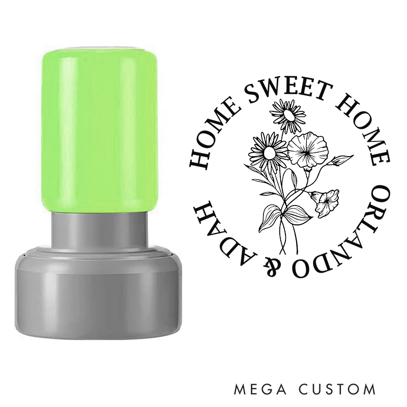 Personalized Round Stamp Home Sweet Home Design September Birth Flower Morning Glory Custom Names Decorative Stamp for New Homeowners Gifts