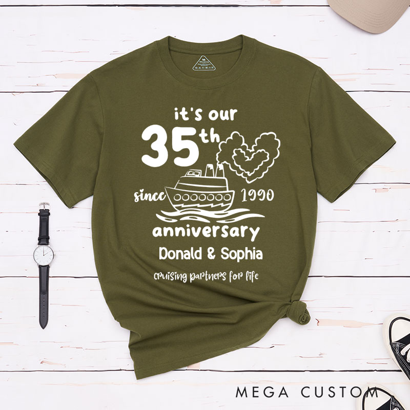 Personalized Couple 35th Anniversary T-Shirt Cruising Partners for Life  Anniversary Shirt for Couples Wife Husband Gift Tees