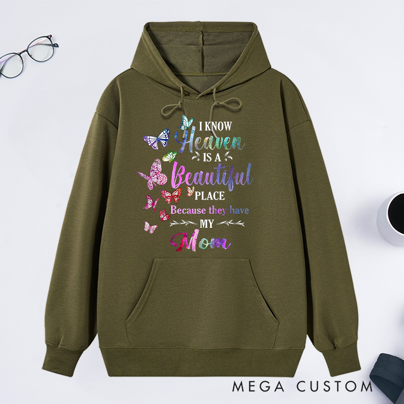 Personalized Mom Memorial Hoodie Butterflies Heaven Tribute Journal Sweatshirt Sympathy Gift for Grieving Mom Loss