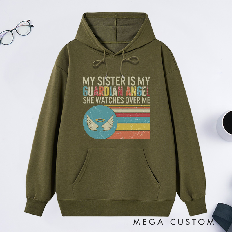Personalized Memorial Hoodie Retro Stripes Guardian Angel Watches Over Sympathy Gift Loss of Sister Memorial Sweatshirt