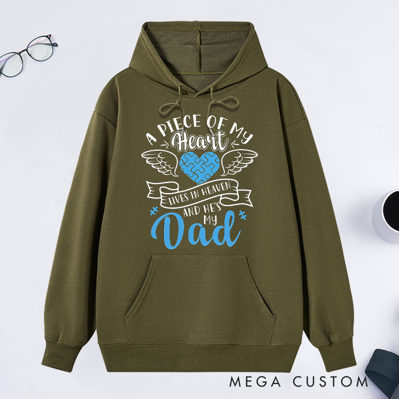 Personalized Memorial Hoodie Sympathy Gift Dad Memorial Sweatshirt Puzzle Heart Wings a Piece of My Heart in Heaven