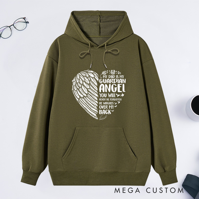 Personalized Memorial Hoodie Eternal Guardian Angel Winged Heart Never Forgotten Sympathy Gift Loss of Father Memorial Sweatshirt