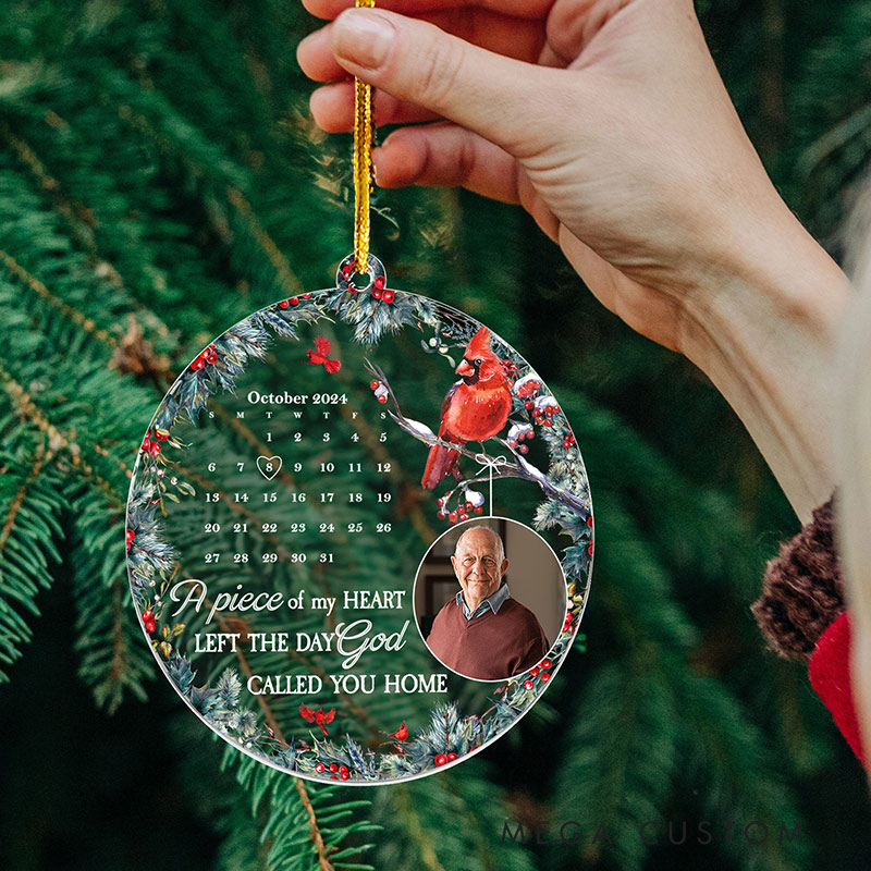 Personalized Acrylic Photo Christmas Ornament A piece of my HEART LEFT THE DAY God CALLED YOU HOME Sympathy Gift for Loss of Father