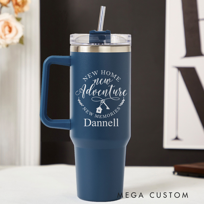 Personalized 40oz Tumbler with Handle and Straw Custom Housewarming Gift Cup New Home New Adventure Perfect for New Homeowners or Moving Celebration